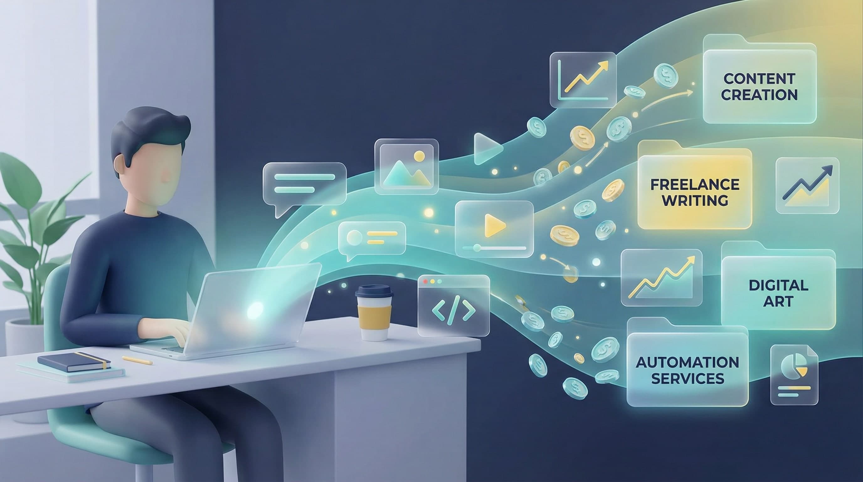 Person building AI side hustles on a laptop using multiple AI tools